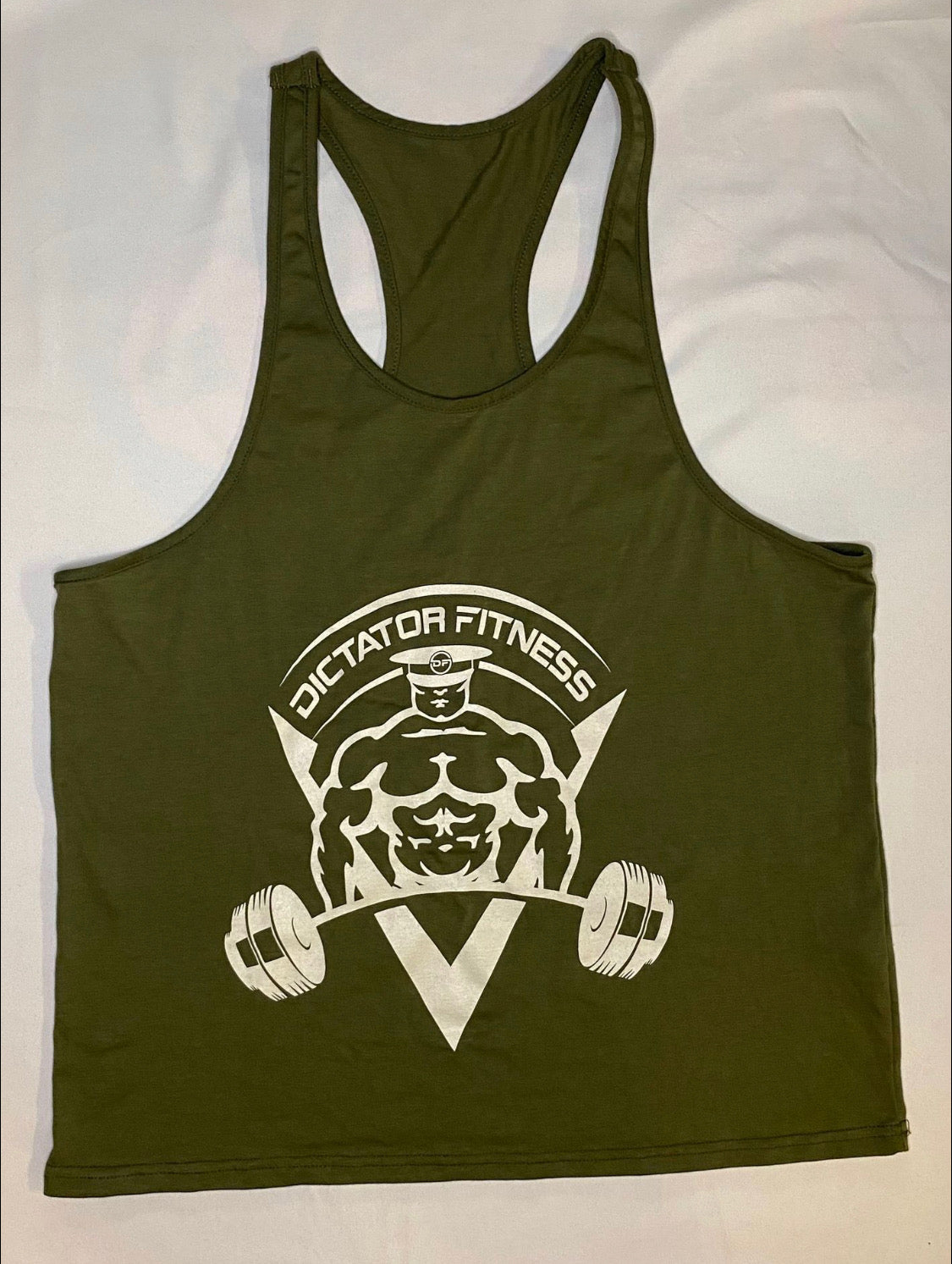 Dictator Fitness Racerback Green w/ White Body Builder Logo