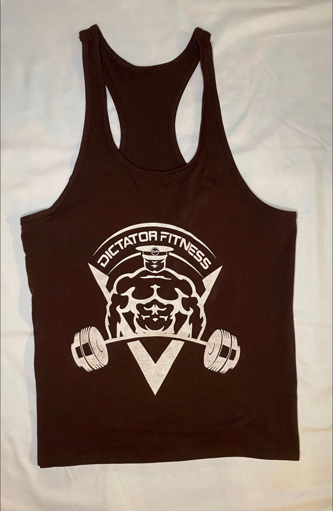 Dictator Fitness Racerback Burgandy w/ White Body Builder Logo