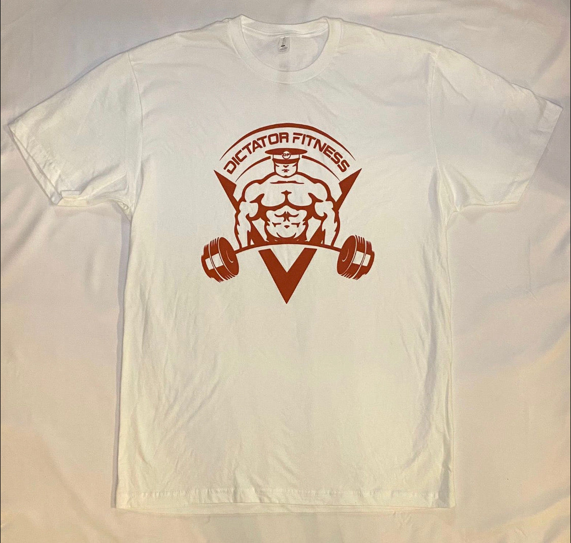 UNISEX DF T-Shirt White w/ Red Body Builder Logo