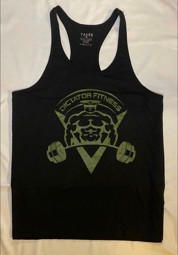 Dictator Fitness Racerback Black w/ Green Body Builder Logos