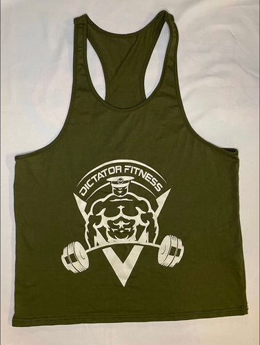 Dictator Fitness Racerback Green w/ White Body Builder Logo