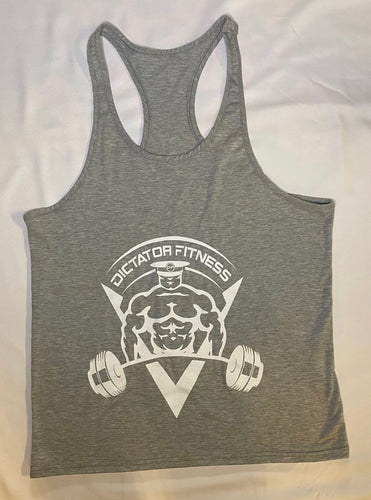 Dictator Fitness Racerback Gray w/ White Body Builder Logo