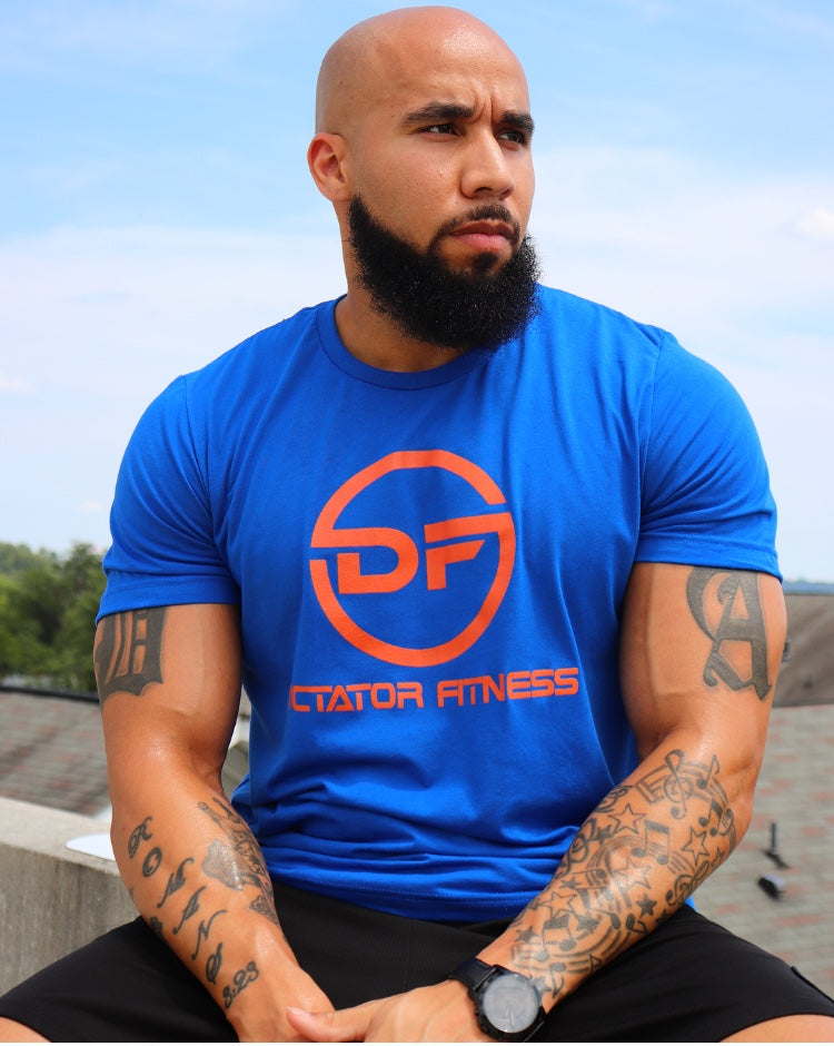 UNISEX Dictator Fitness T-Shirt Blue w/ Bright Orange DF Logo